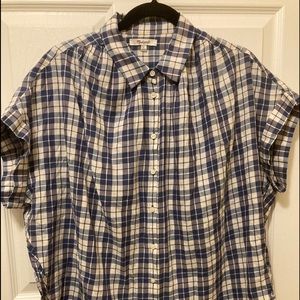 Madewell Blue Plaid Open Back S/S Top Size L